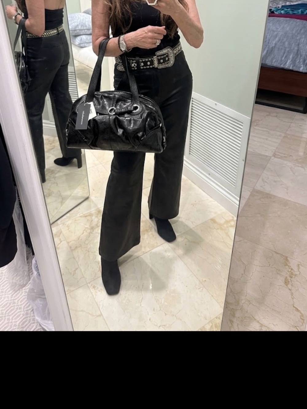 Francesco Biasia Black Leather Satchel Shoulder Bag